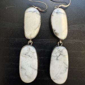Navajo White Buffalo Sterling Drop Earrings
